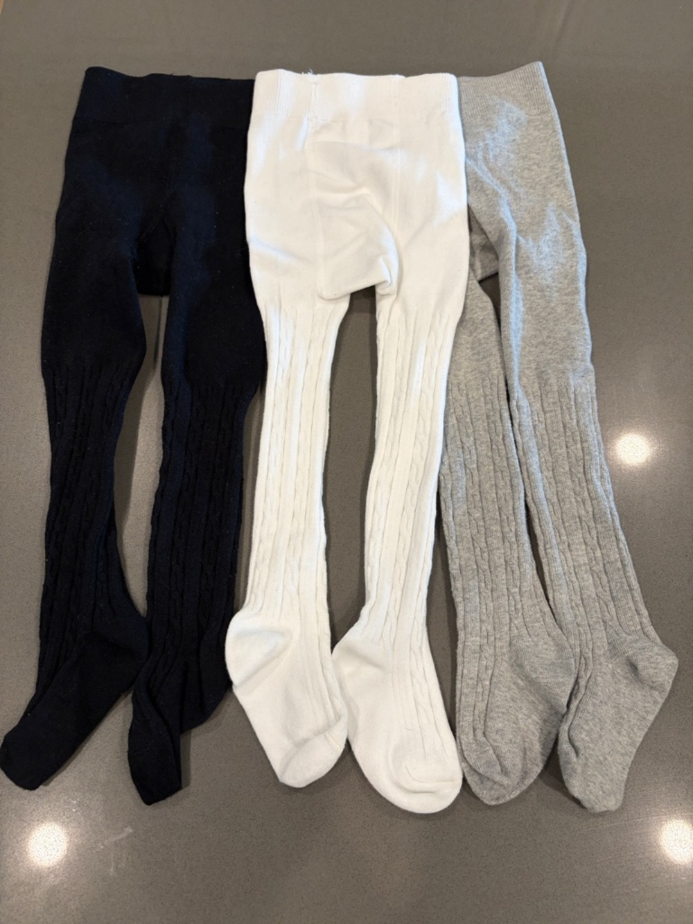 Classic Cable Knit Tights Trio — Black, White & Light Gray